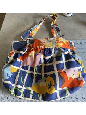 Vintage MARGARET SMITH Fabric Handbag Gardiner Maine Top Handles Floral Print